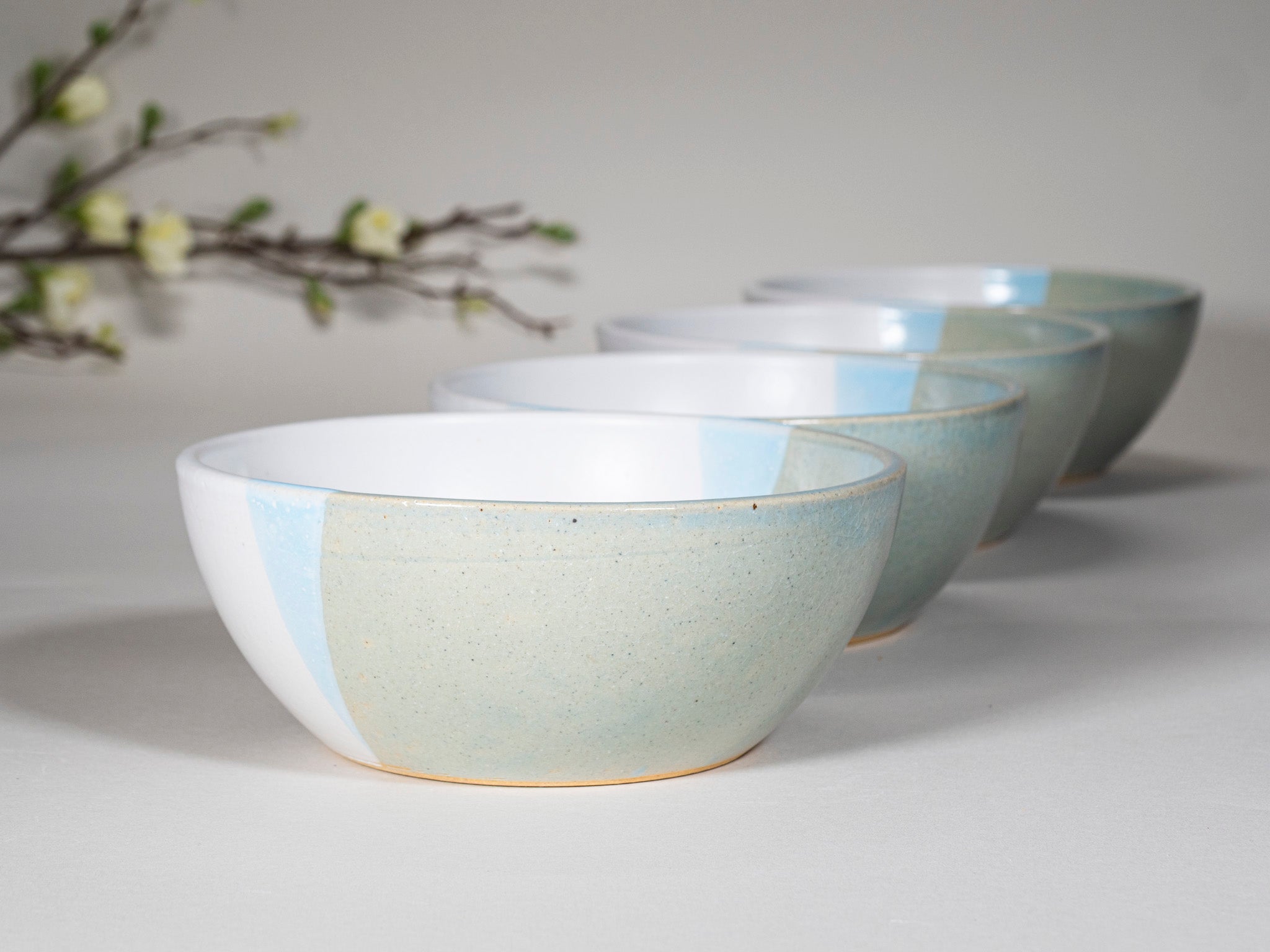 Bowl | Breakfast Salad Soup Bowl Light Blue White Stoneware