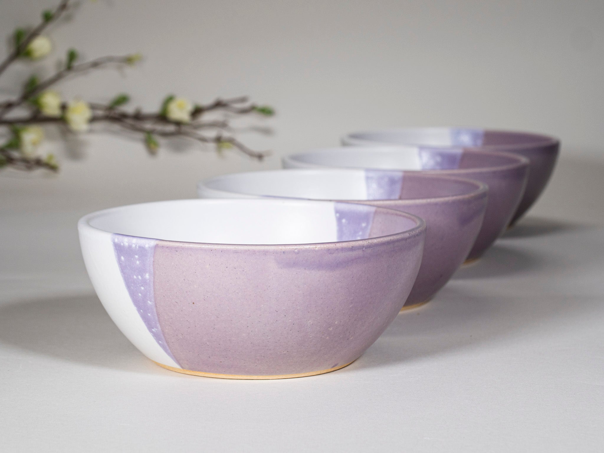 Bowl | Breakfast Salad Soup Bowl Purple White Stoneware Handmade