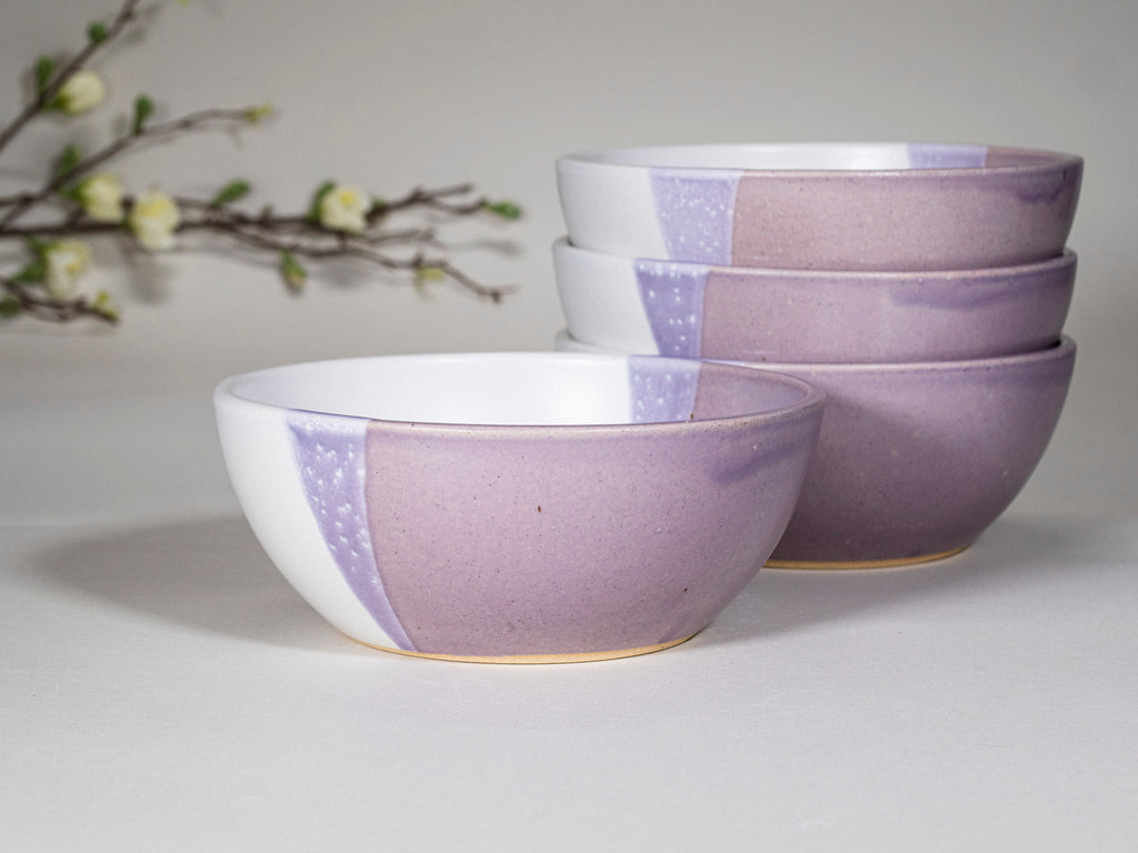 Bowl | Breakfast Salad Soup Bowl Purple White Stoneware Handmade