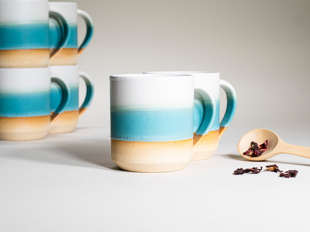 Tea | Ceramic Coffee Tea Mug with Handle Turquoise White