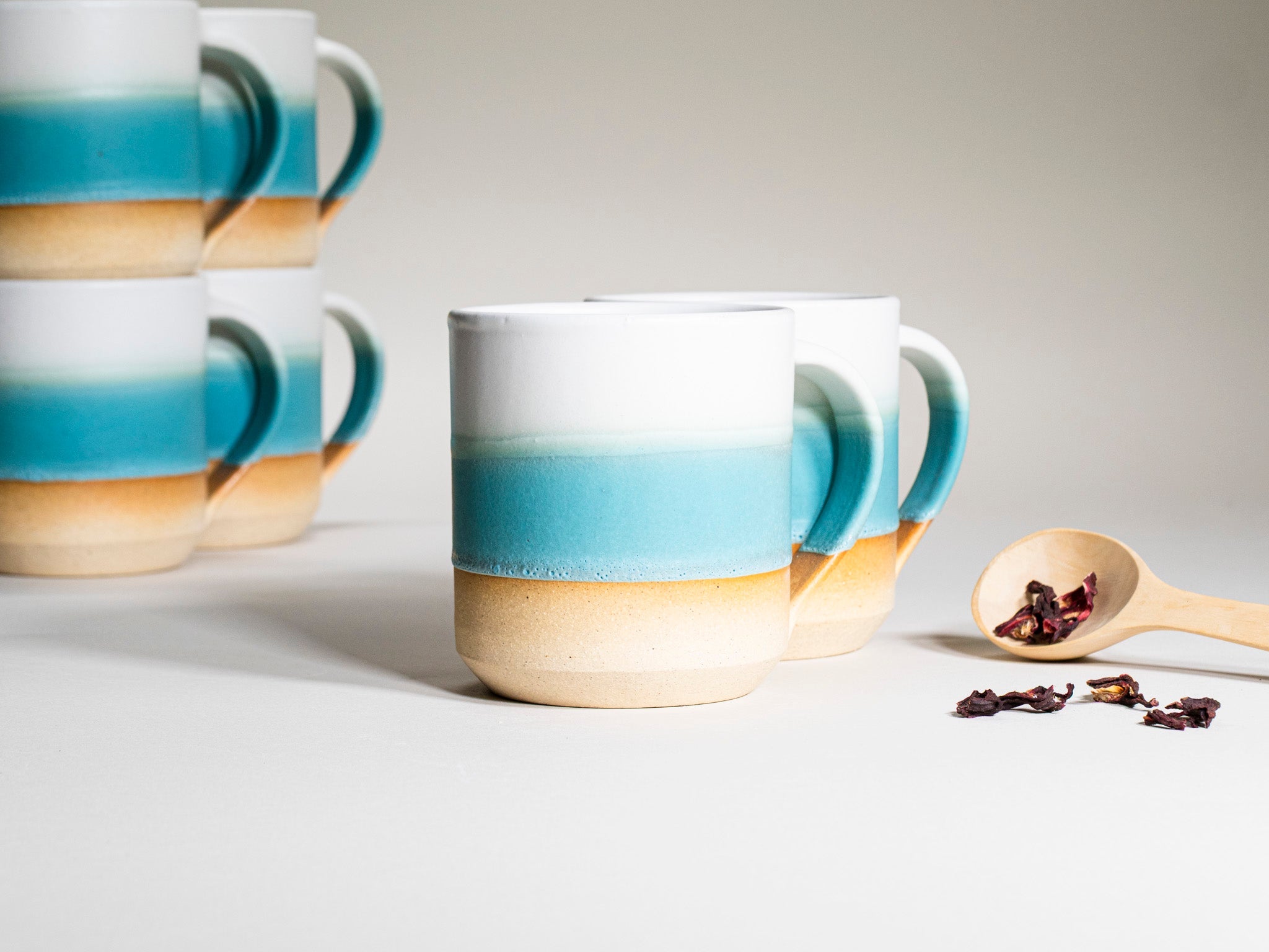 Tea | Ceramic Coffee Tea Mug with Handle Turquoise White