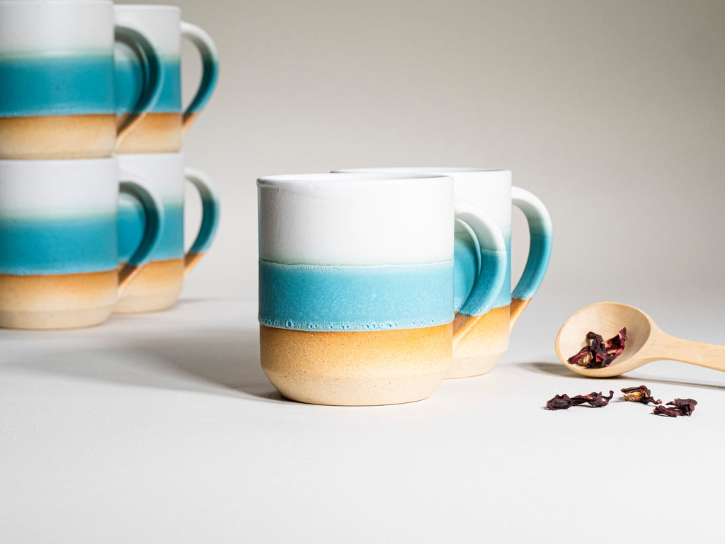 Tea | Ceramic Coffee Tea Mug with Handle Turquoise White