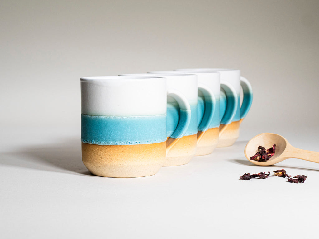 Tea | Ceramic Coffee Tea Mug with Handle Turquoise White