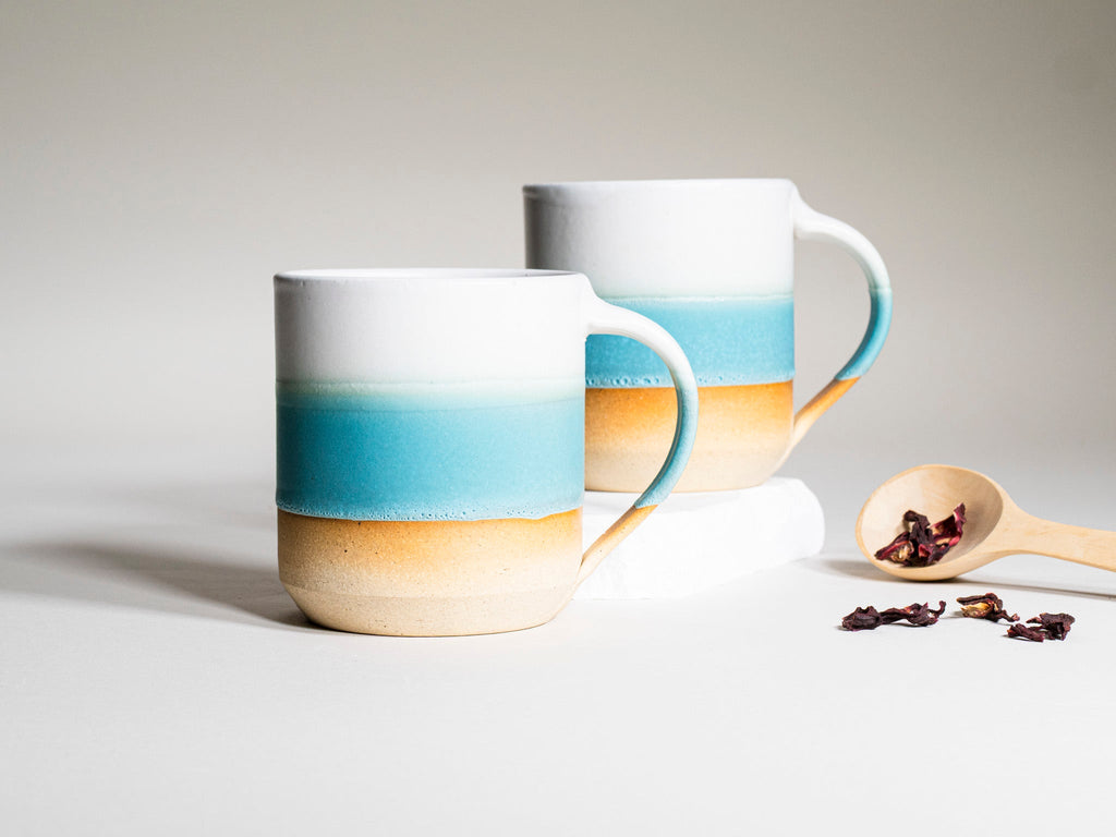 Tea | Ceramic Coffee Tea Mug with Handle Turquoise White