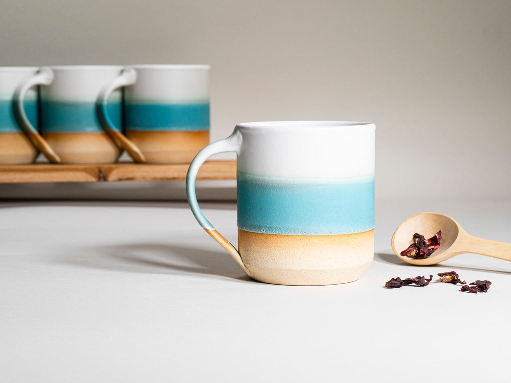 Tea | Ceramic Coffee Tea Mug with Handle Turquoise White