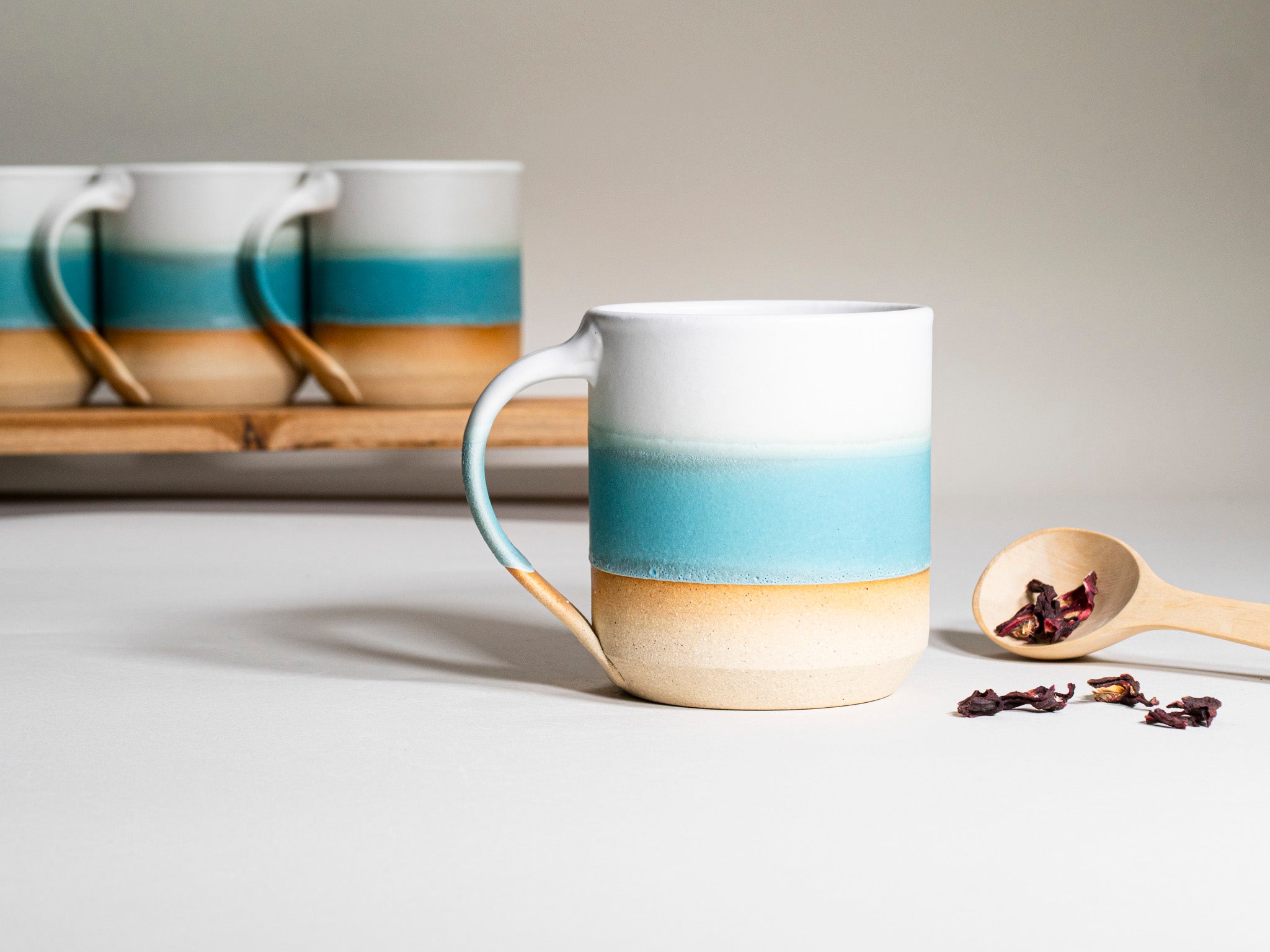 Tea | Ceramic Coffee Tea Mug with Handle Turquoise White