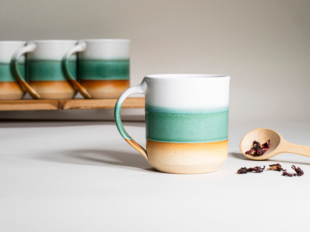 Tea | Ceramic Coffee Tea Mug with Handle Green White
