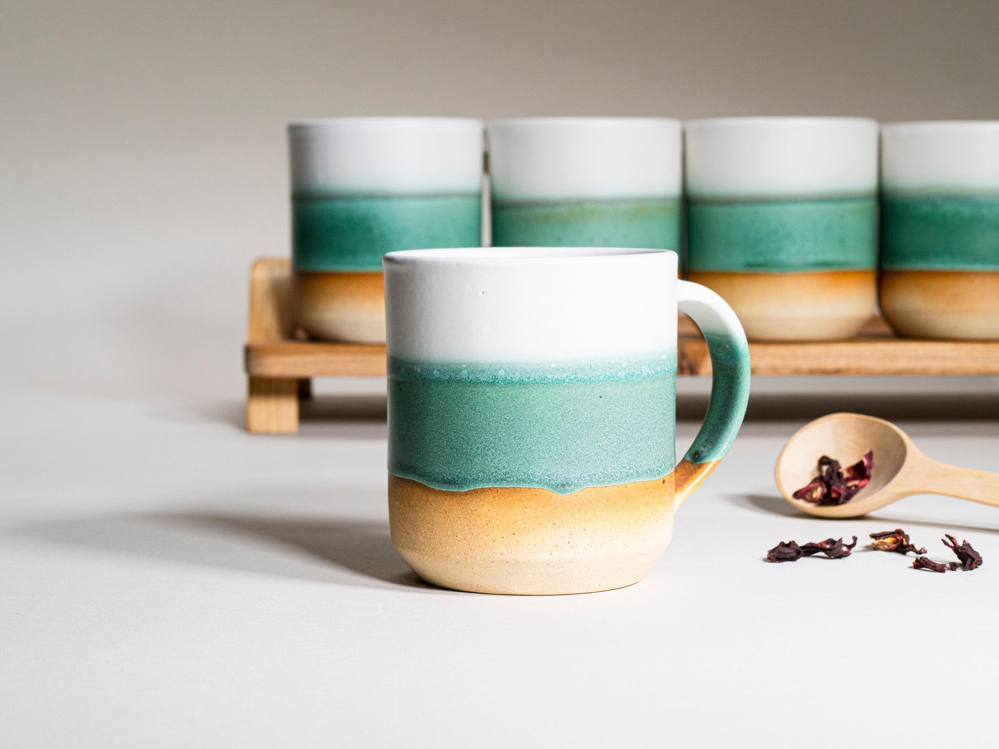 Tea | Ceramic Coffee Tea Mug with Handle Green White