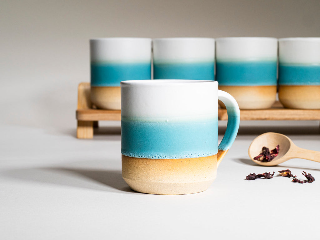 Tea | Ceramic Coffee Tea Mug with Handle Turquoise White