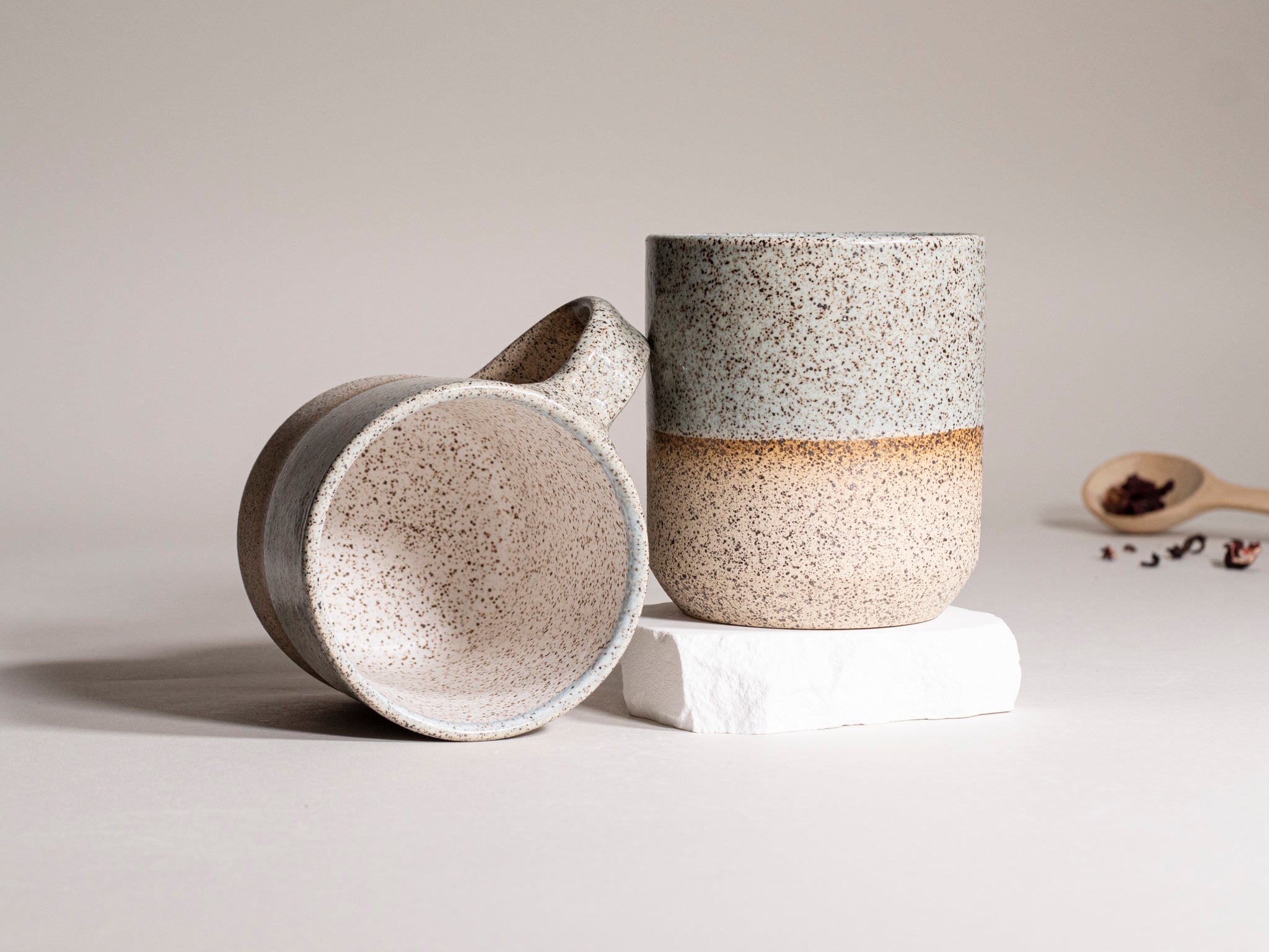 Tea | Ceramic Coffee Tea Mug with Handle Speckled Blue