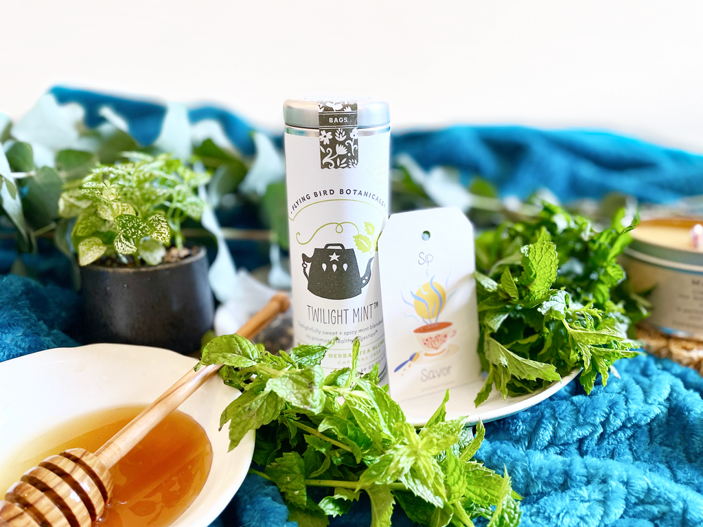 Caja de té "Twilight Mint": 6 bolsitas ecológicas de té orgánico (Menta dulce y picante, sin cafeína)