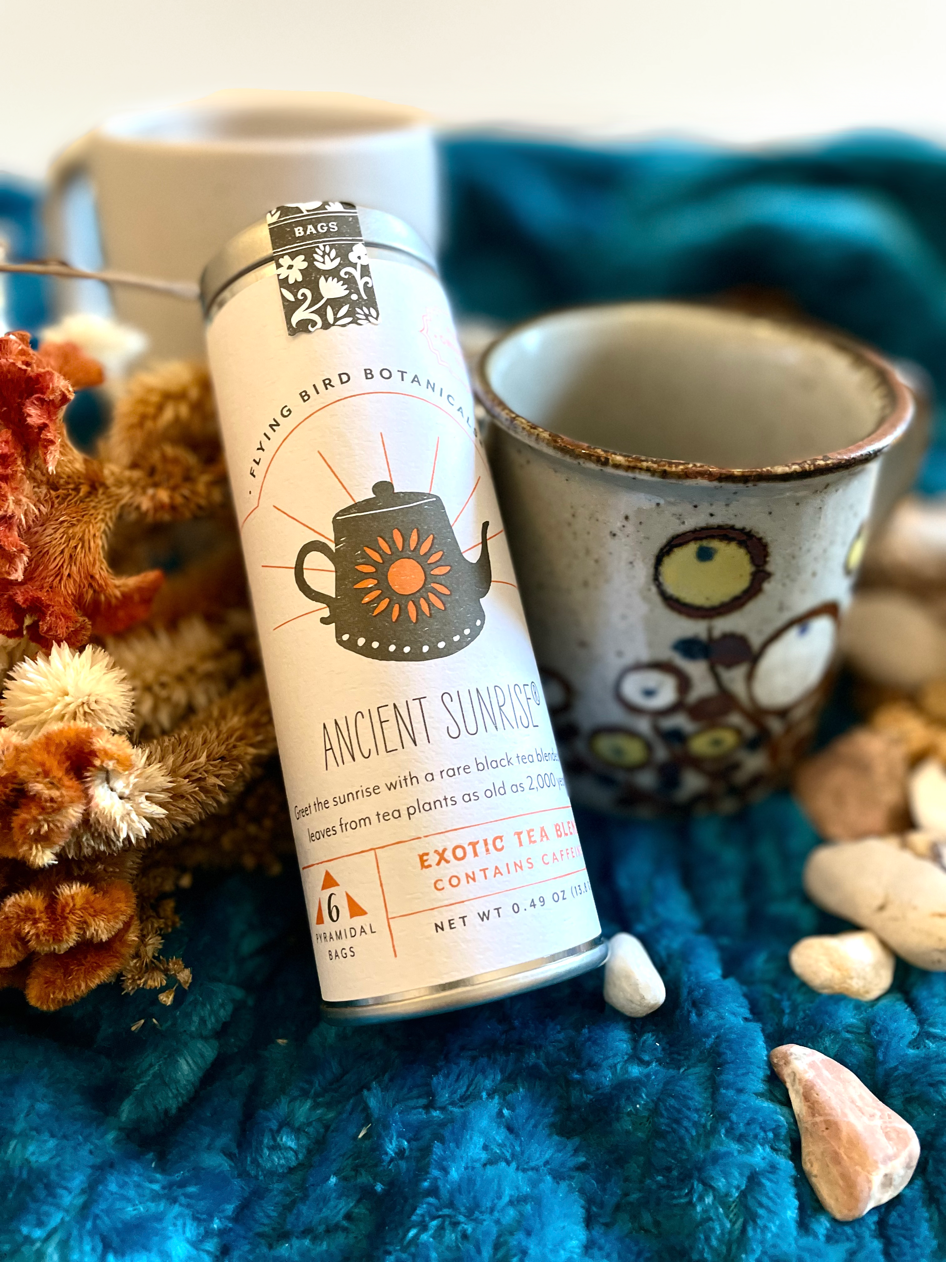 "Ancient Sunrise" Tea Time Tin: 6 Eco-Bags Organic Bright & Malty Tea w. Ancient Black & Oolong Teas (Tea Time / Grow & Bloom)