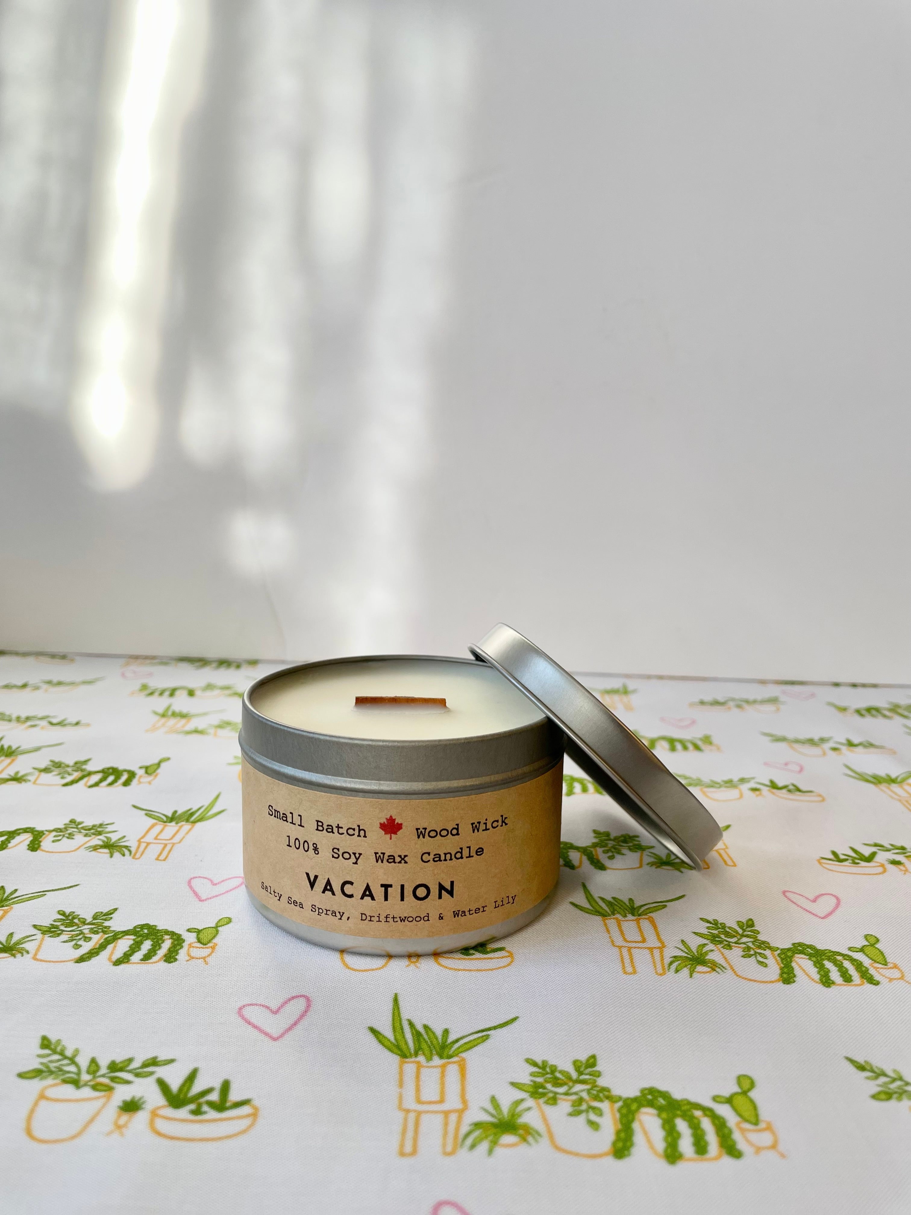 "Vacation" Soy Crackling Wick Eco-Candle - Sea Spray, Driftwood + Water Lily Scent (Golden Light / Grow & Bloom)