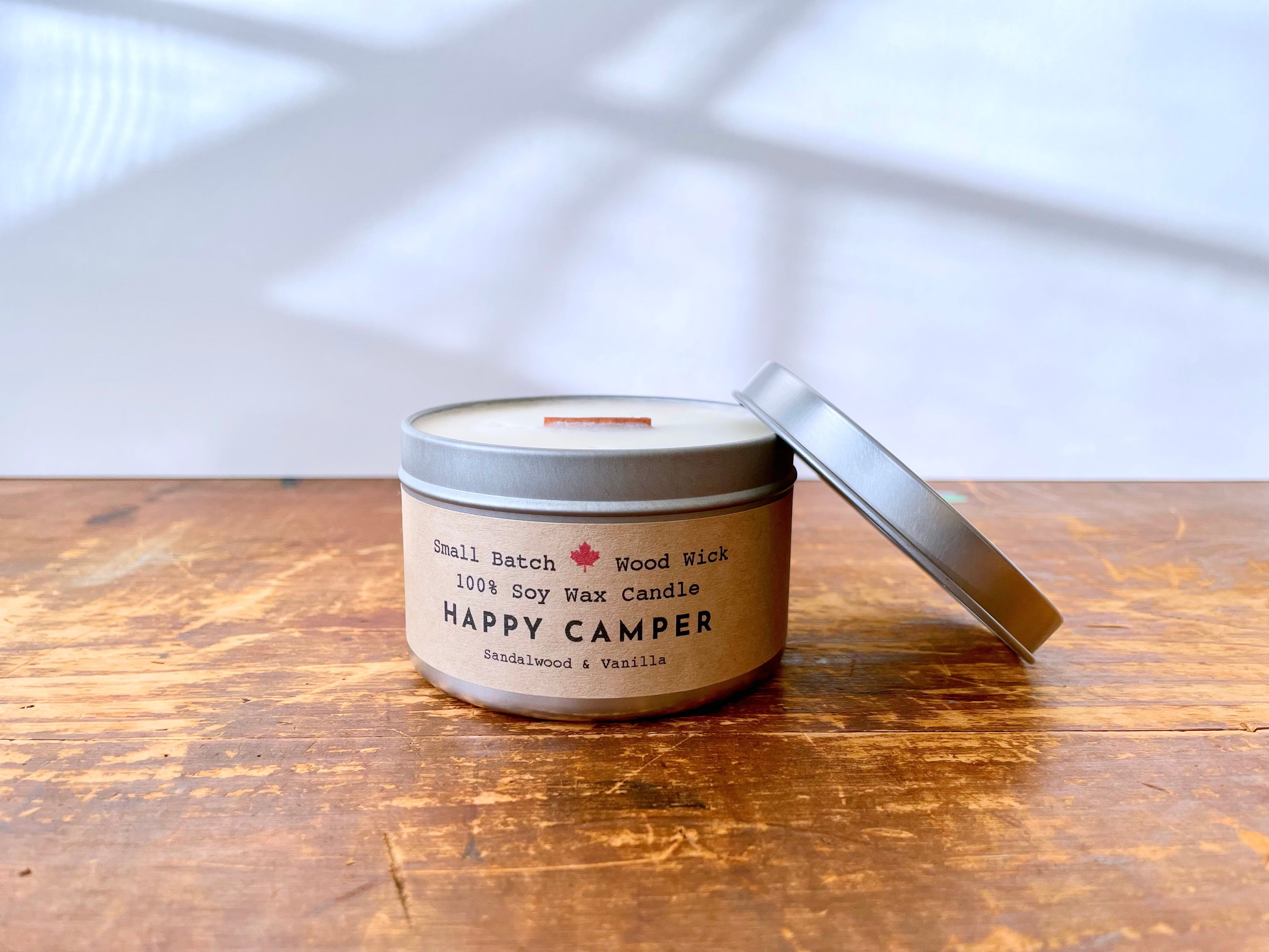 "Happy Camper" Soy Crackling Wick Eco-Candle - Sandalwood + Vanilla (Golden Light + Grow & Bloom)