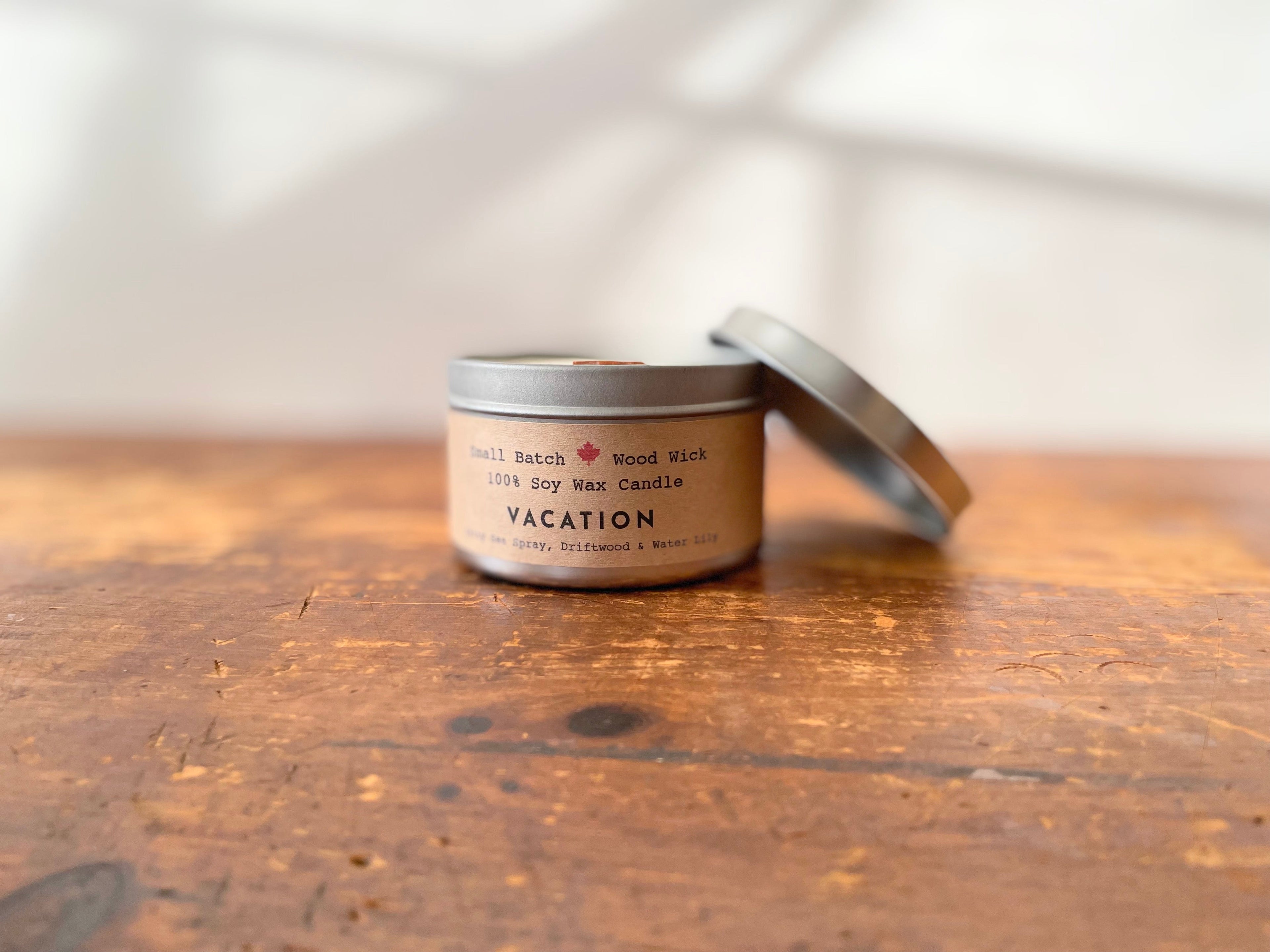 "Vacation" Soy Crackling Wick Eco-Candle - Sea Spray, Driftwood + Water Lily Scent (Golden Light / Grow & Bloom)