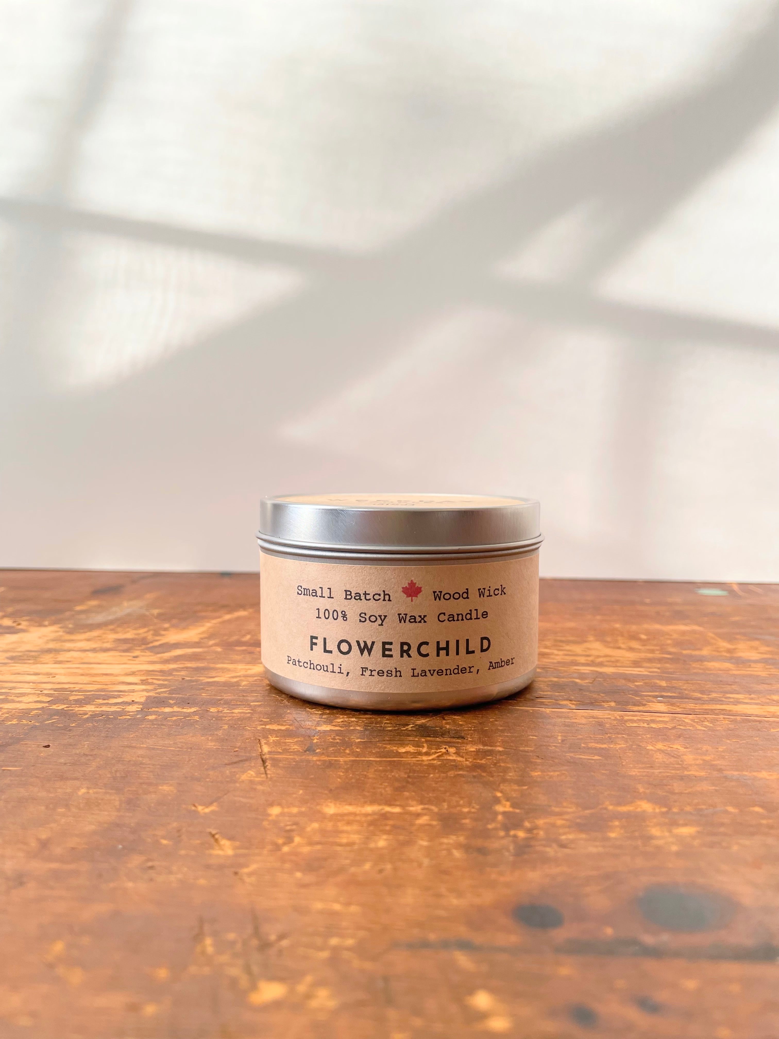 "Flower Child" Soy Crackling Wick Eco-Candle - Patchouli, Lavender + Amber Scent (Golden Light / Grow & Bloom)