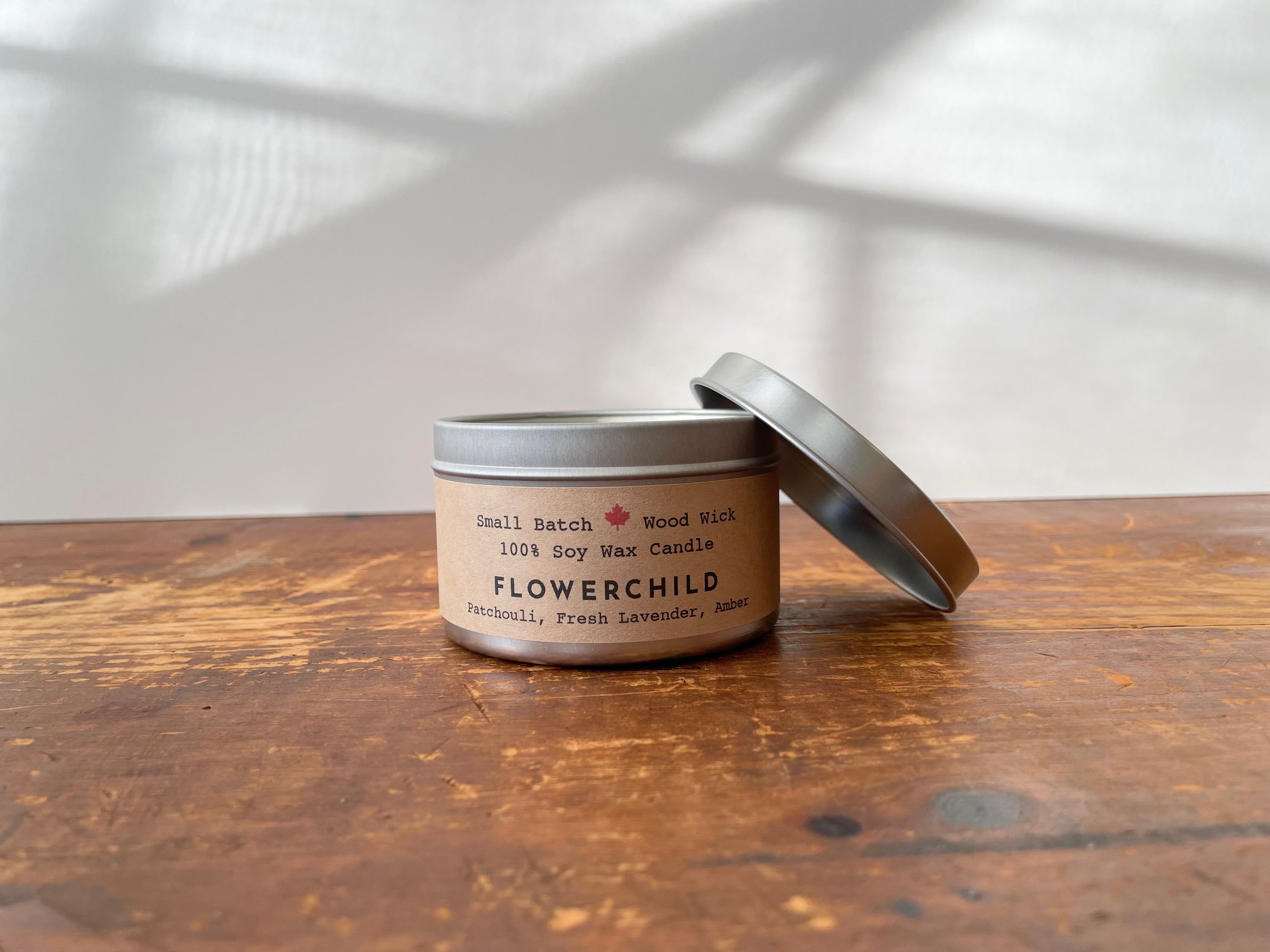 "Flower Child" Soy Crackling Wick Eco-Candle - Patchouli, Lavender + Amber Scent (Golden Light / Grow & Bloom)