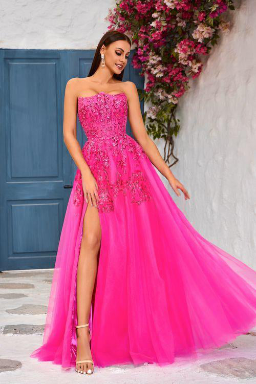Strapless A-Line Dress With Spaghetti Straps is a women's formal dress selected for formal events, weddings, proms, evening plans, and special occasions. A-line silhouette with strapless styling and spaghetti straps, based on the supplied product description. Orange, navy, and bright pink color options create standout choices for formal occasions. The listing helps customers compare style, fit, neckline, silhouette, color, and size options before purchase.