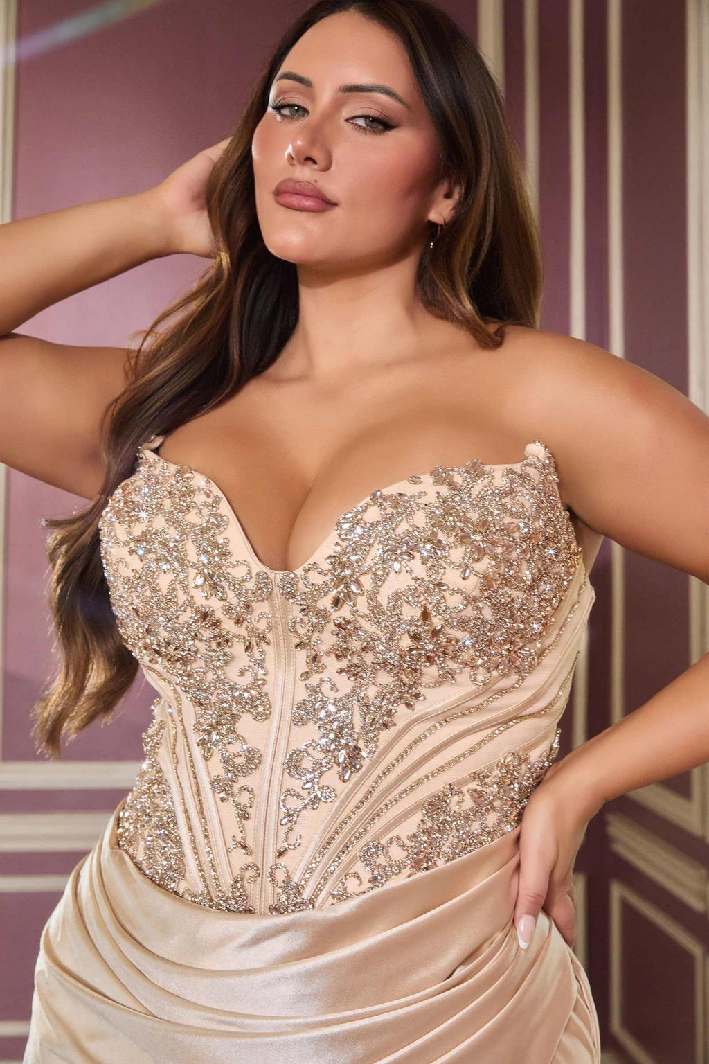 Dress | Ladivine Kv1136c Strapless Sweetheart Draped Satin Fitted Plus