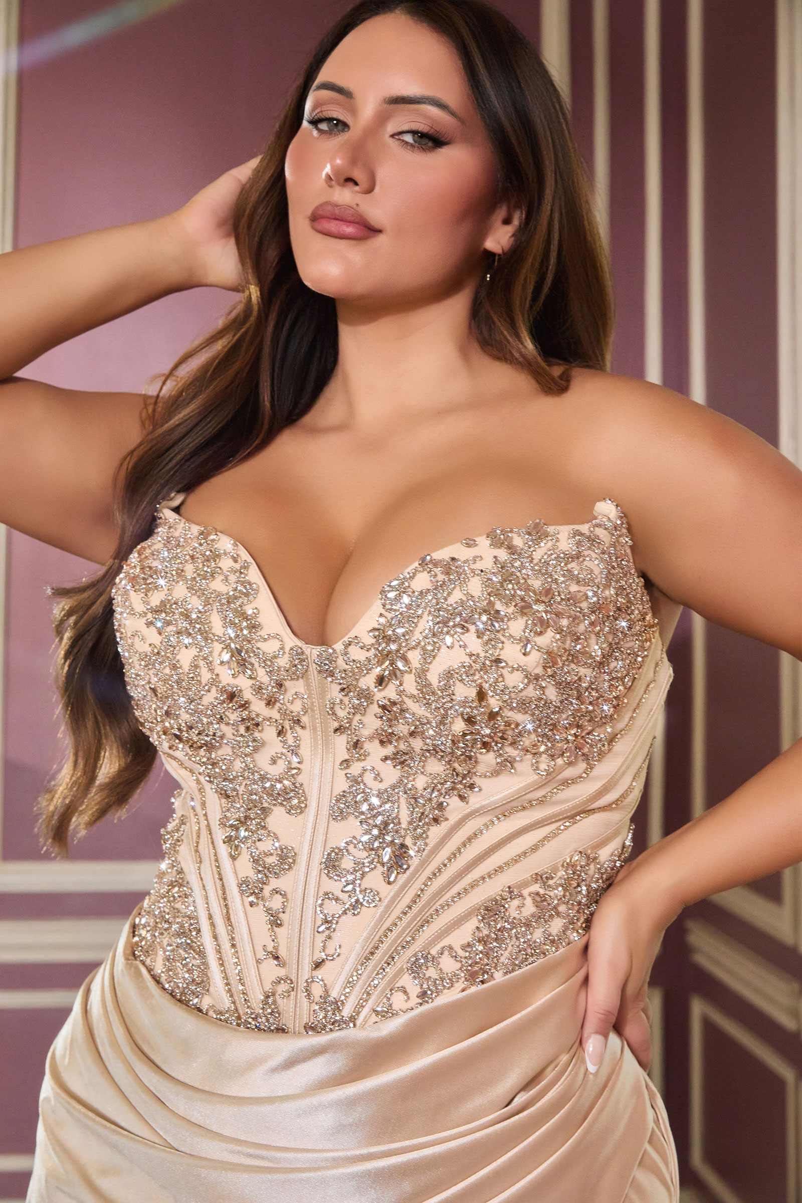 Dress | Ladivine Kv1136c Strapless Sweetheart Draped Satin Fitted Plus