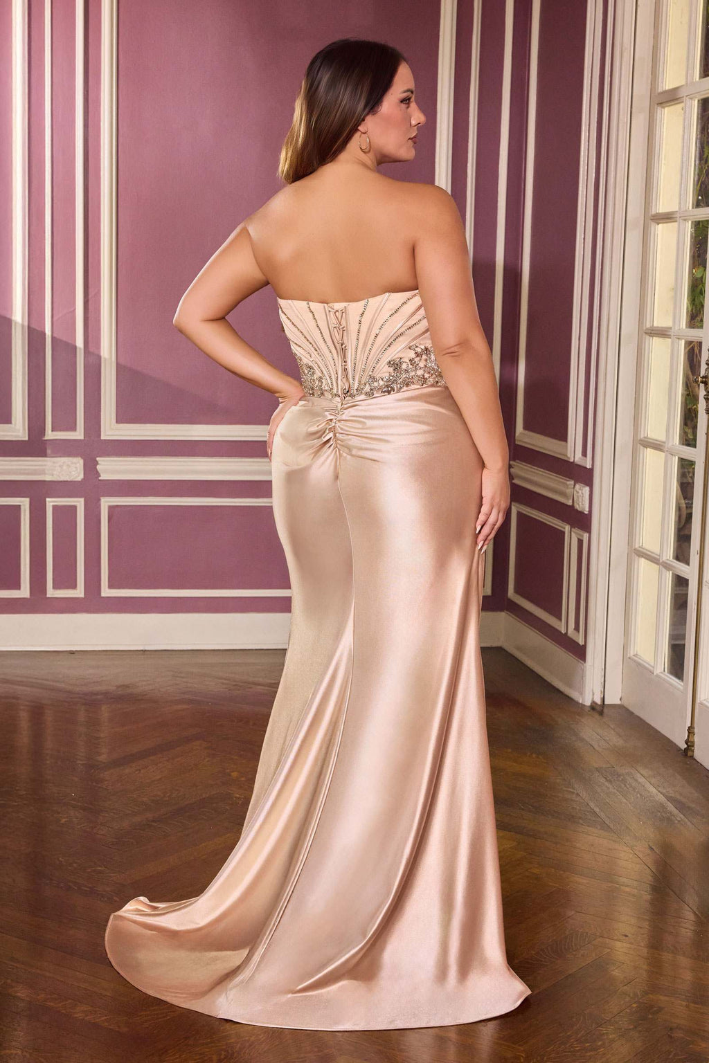 Dress | Ladivine Kv1136c Strapless Sweetheart Draped Satin Fitted Plus