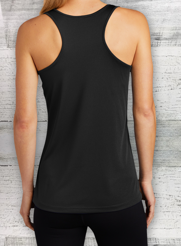 HD FISH Pro - Camiseta sin mangas de espalda deportiva para mujer Competitor™ - Negra - Serie Circle - Lucioperca Bagre Mojarra Perca