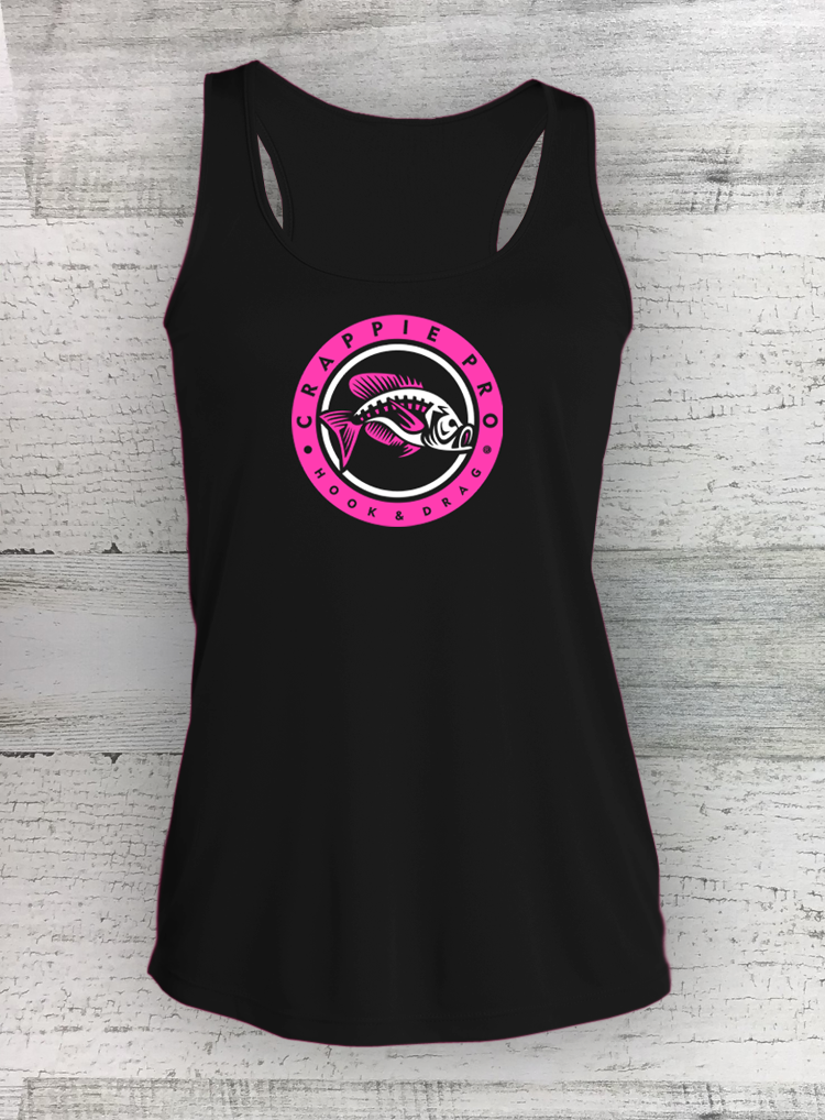 HD FISH Pro - Ladies Competitorâ„¢ Racerback Tank - Black - Circle Series - Walleye Catfish Crappie Bass