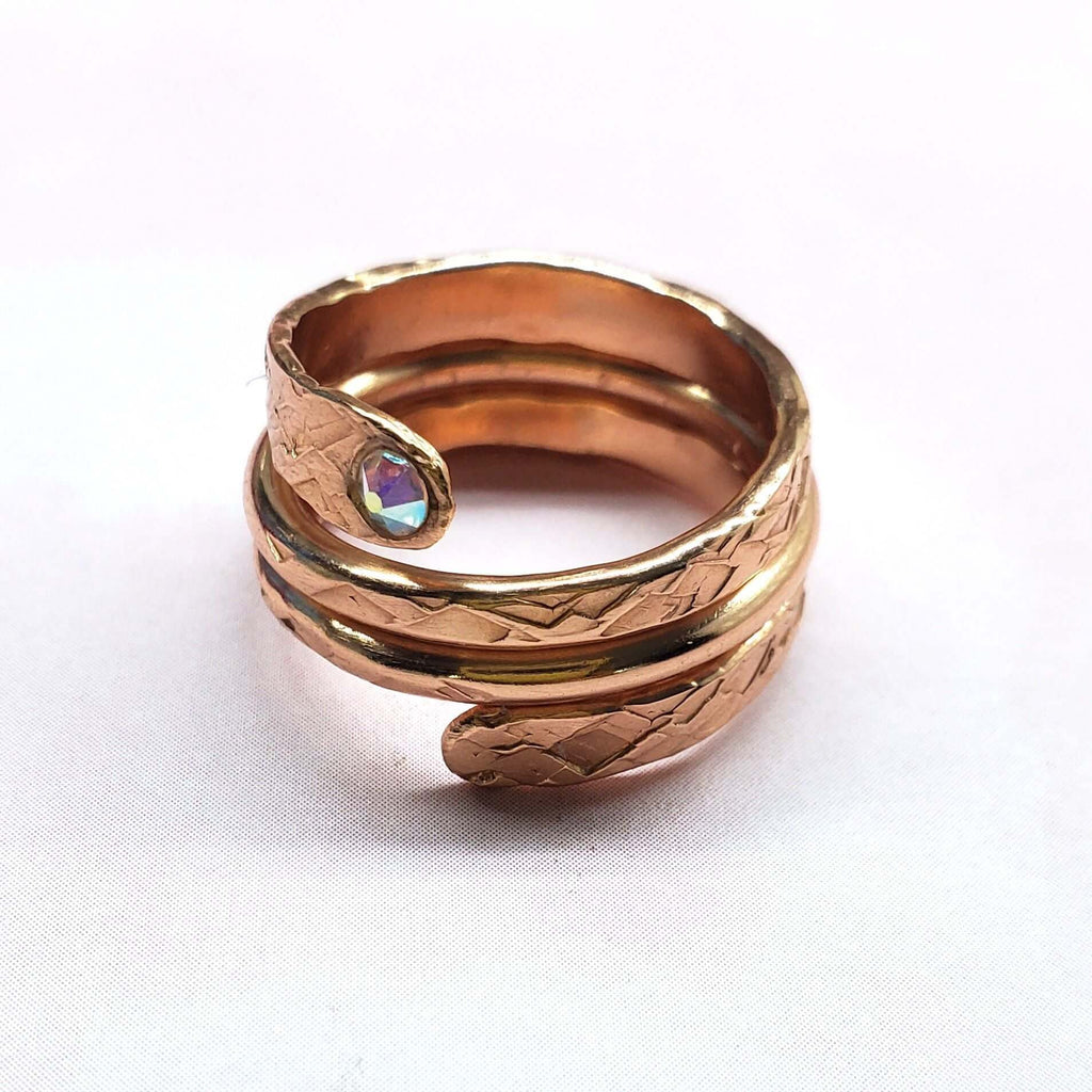 Matching Stackable Brides Mag Copper Crystal Embedded Wrap Ring is handmade ring selected for shoppers looking for artisan jewelry, statement accessories, wearable gifts, and distinctive details. Design details include copper construction, crystal or rhinestone accents, hammered texture. Available quantity options help shoppers choose the right version from the listing variants.