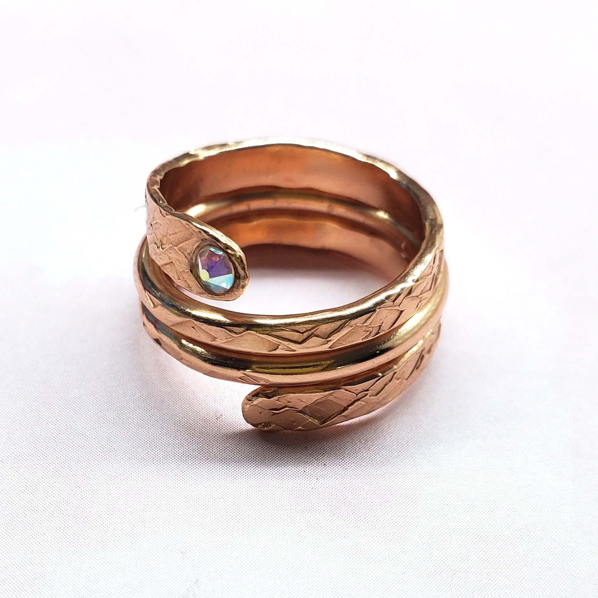 Matching Stackable Brides Mag Copper Crystal Embedded Wrap Ring is handmade ring selected for shoppers looking for artisan jewelry, statement accessories, wearable gifts, and distinctive details. Design details include copper construction, crystal or rhinestone accents, hammered texture. Available quantity options help shoppers choose the right version from the listing variants.