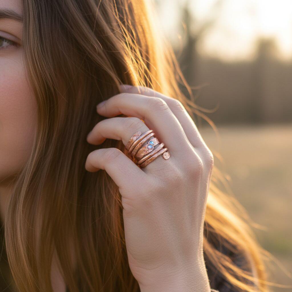 Ring | Matching Stackable Brides Mag Copper Crystal Embedded Wrap