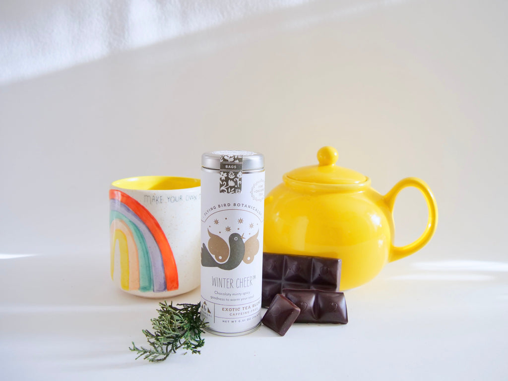 Lata "Alegría Invernal" para la hora del té: 6 eco-bolsitas de té orgánico (Chocolate con menta)