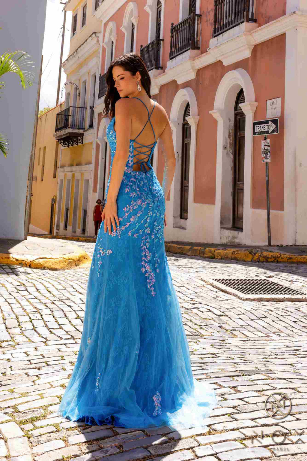 Dress | Nox Anabel P1401 Long Fitted Square Neck Tulle