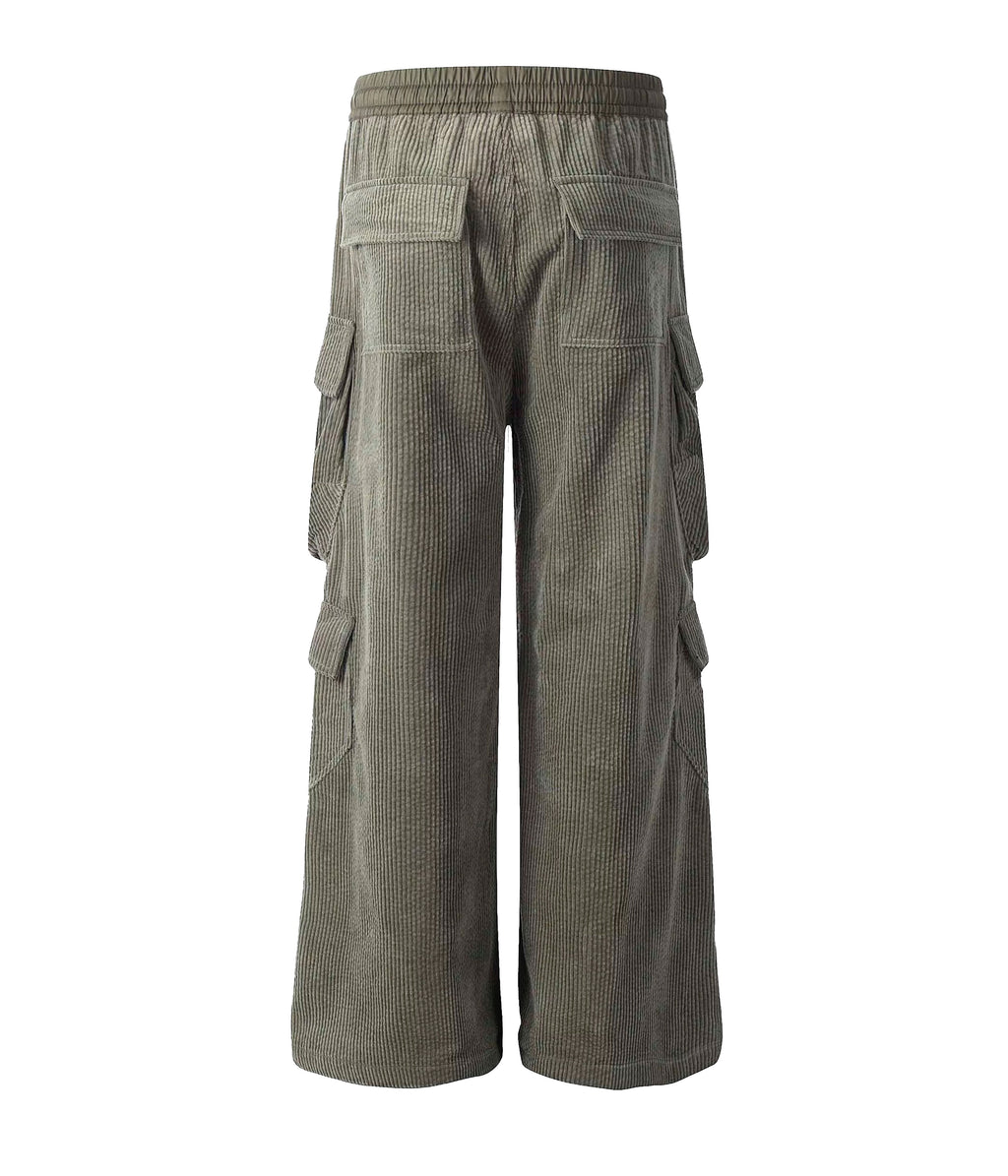 Grey Corduroy Drawstring Cargo Pants