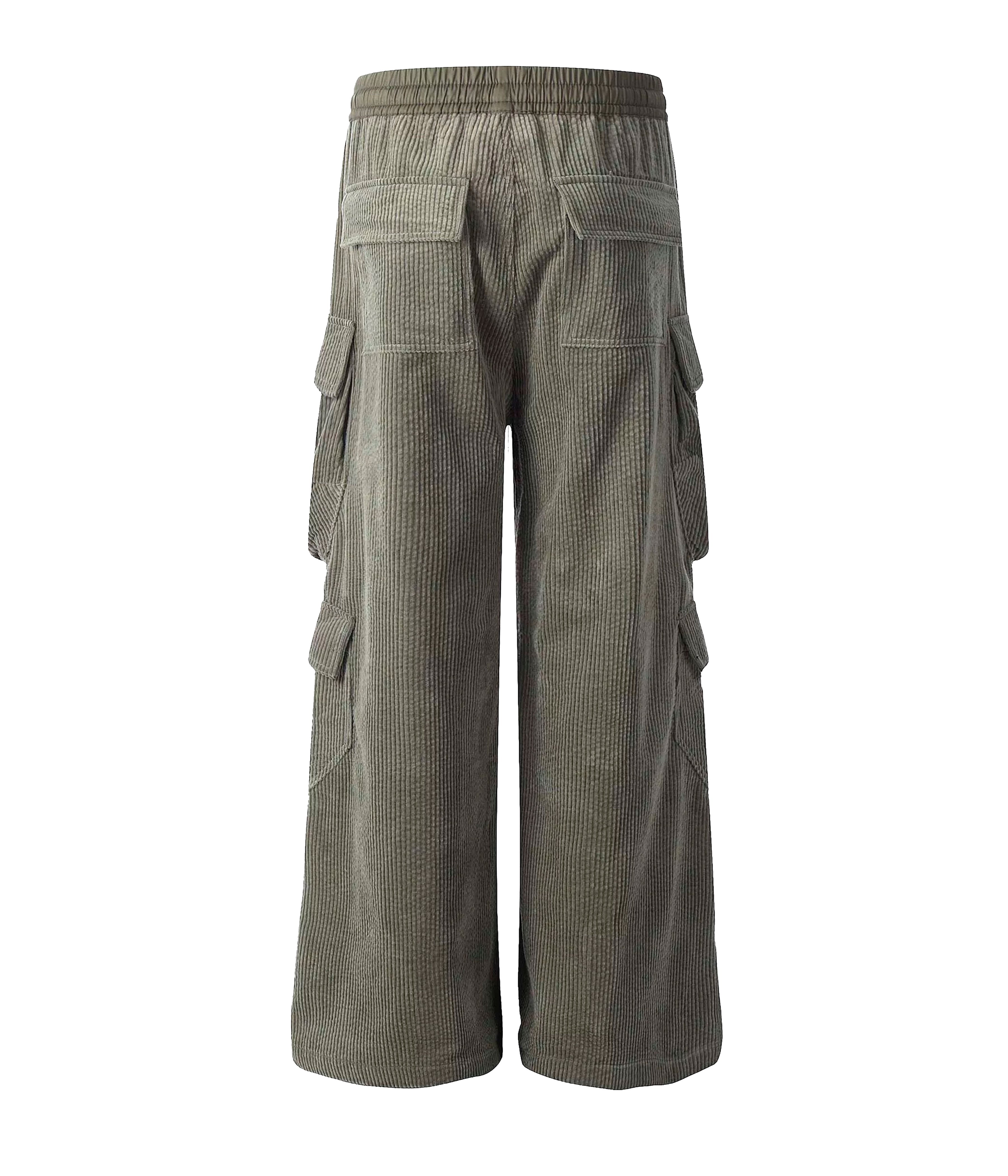 Grey Corduroy Drawstring Cargo Pants