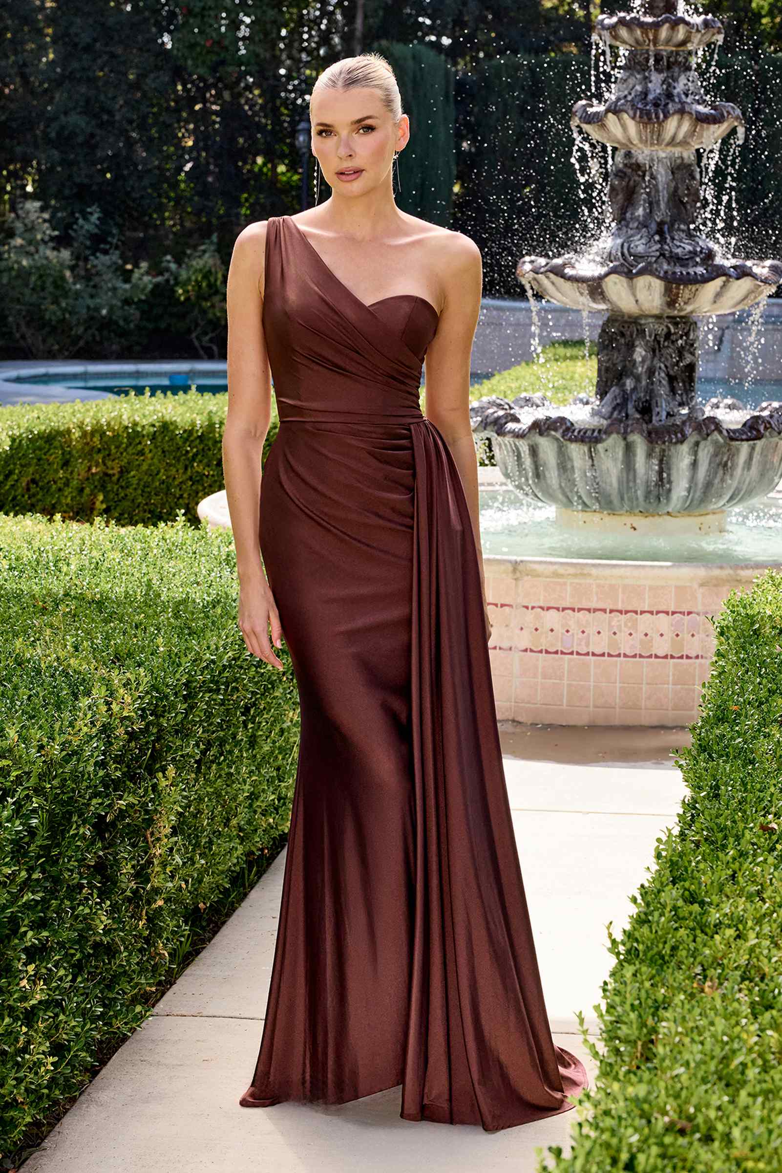 Dress | Ladivine Pt004c Long Chic One Shoulder Stretch Satin