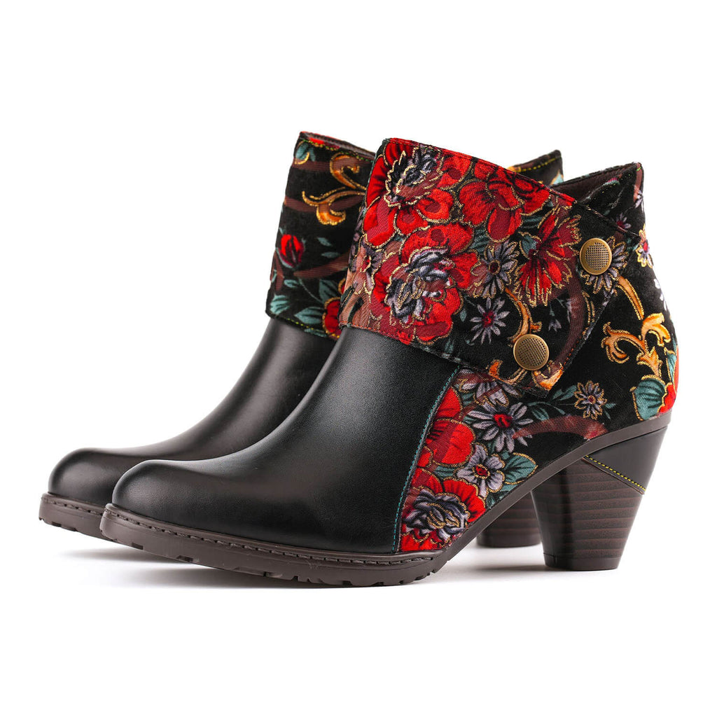 Retro Handmade Radiant Pattern Ankle Boots is a statement ankle boots selected for customers looking for expressive footwear, statement shoes, creative styling, and giftable fashion pieces. Material details include Upper: Embroidered floral luxurious brocade Lining: Plush and supple short faux fur Outsole: Wear-resistant rubber Insole: Irremovable leather-covered latex Insole Hardware: Hardwa. Available shoe size options help shoppers choose the right fit from the listing variants.
