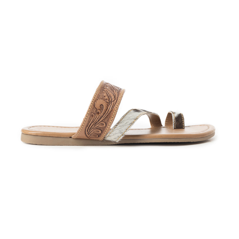 Myra Ladonna Trail Handtooled Sandals For Women A Dark Brown Western Hairon Slip Ons For Ranch Days Rodeo Nights