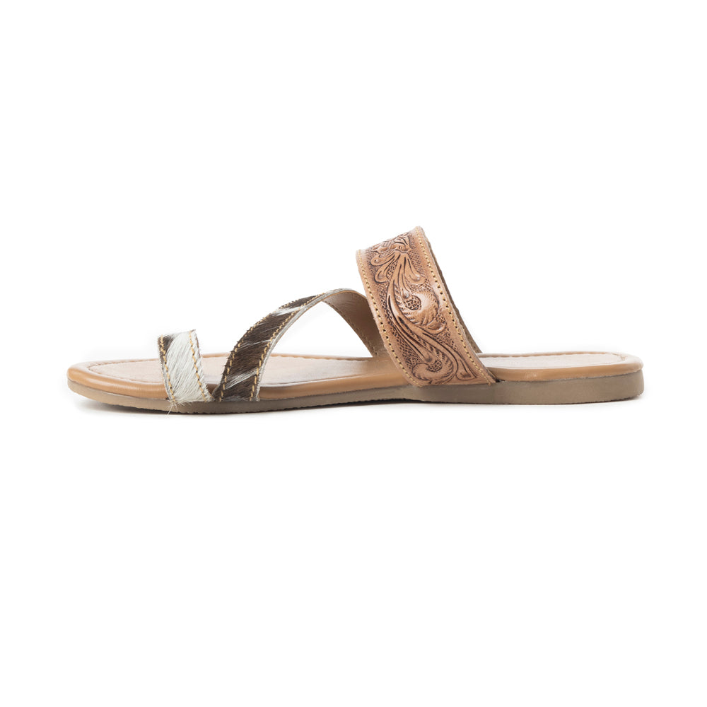 Myra Ladonna Trail Handtooled Sandals For Women A Dark Brown Western Hairon Slip Ons For Ranch Days Rodeo Nights