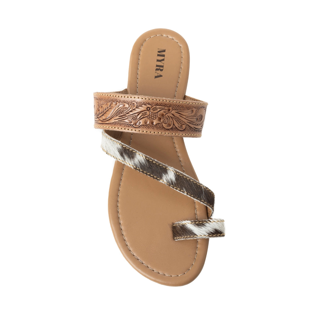 Myra Ladonna Trail Handtooled Sandals For Women A Dark Brown Western Hairon Slip Ons For Ranch Days Rodeo Nights