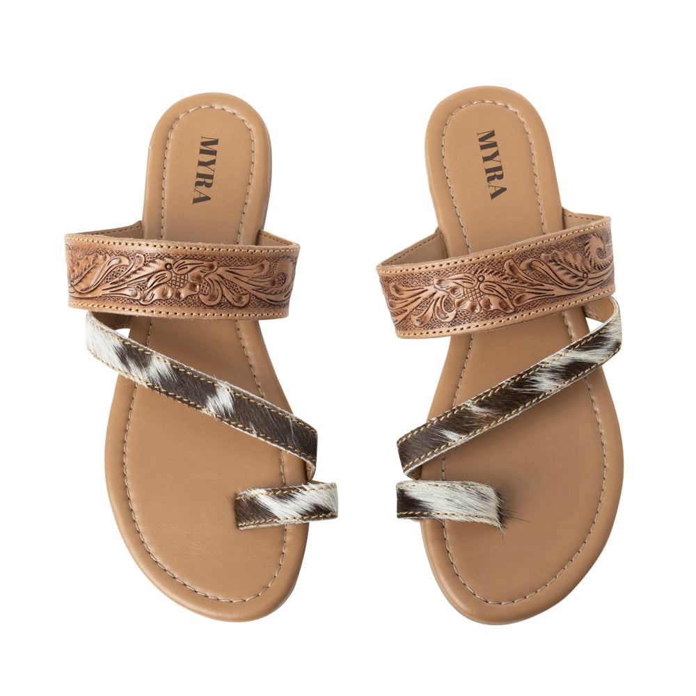 Myra Ladonna Trail Handtooled Sandals For Women A Dark Brown Western Hairon Slip Ons For Ranch Days Rodeo Nights
