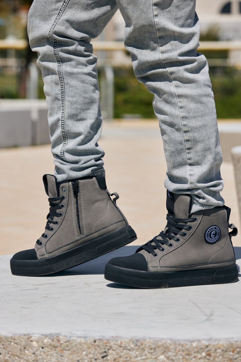 Calto S3423 2 4 Inches Taller Grey Cap Toe High Top Zip Up Sneaker Boots