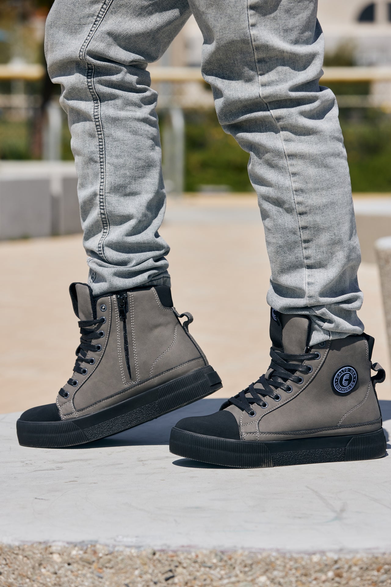Calto S3423 2 4 Inches Taller Grey Cap Toe High Top Zip Up Sneaker Boots