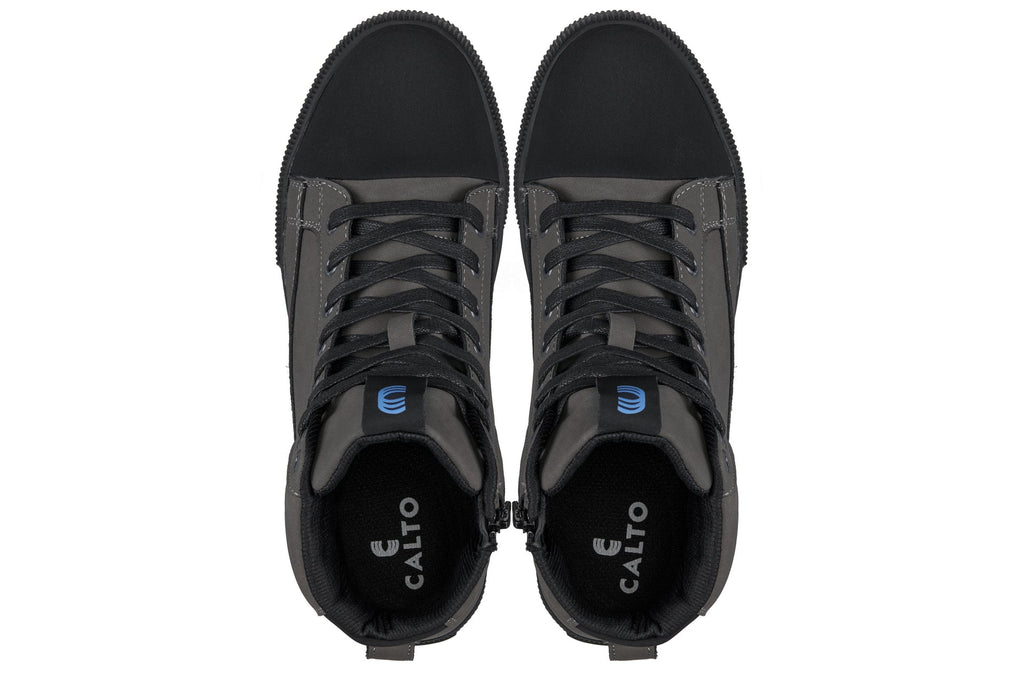 Calto S3423 2 4 Inches Taller Grey Cap Toe High Top Zip Up Sneaker Boots