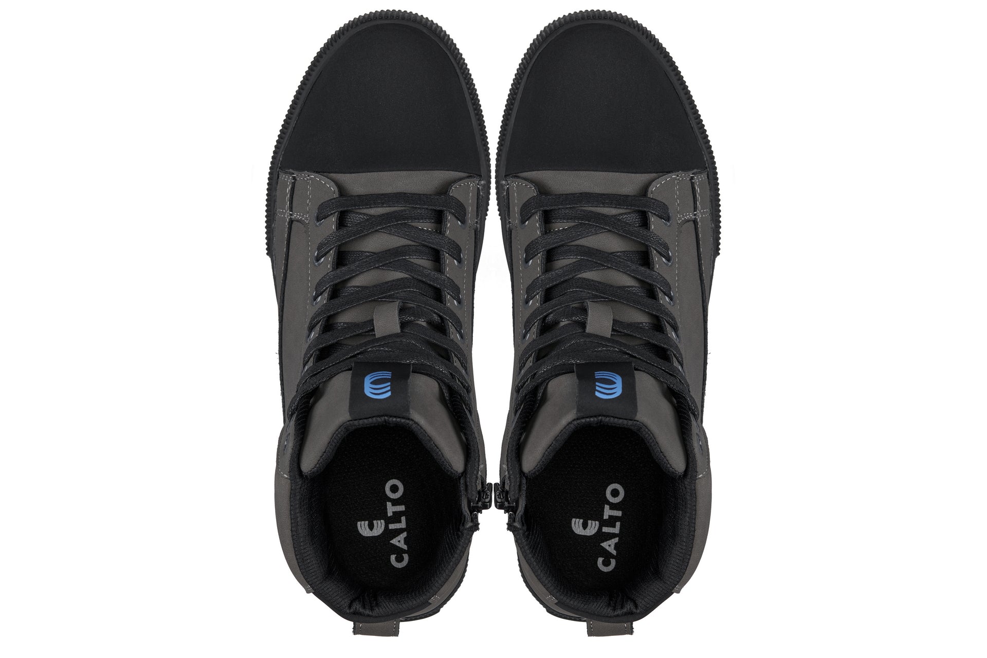 Calto S3423 2 4 Inches Taller Grey Cap Toe High Top Zip Up Sneaker Boots