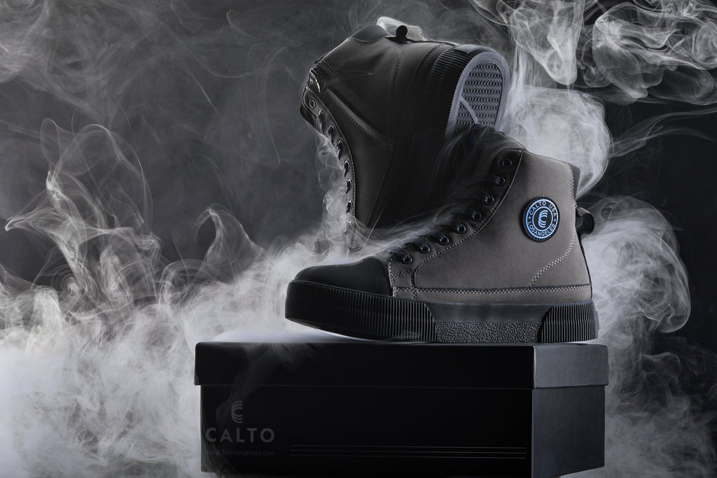 Calto S3423 2 4 Inches Taller Grey Cap Toe High Top Zip Up Sneaker Boots