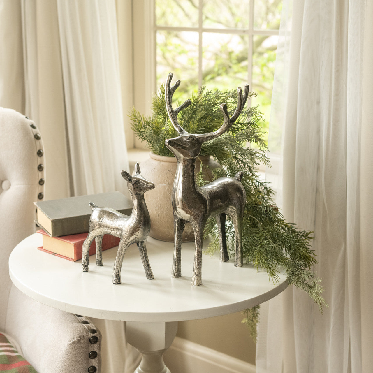 Christma | Pewter Aluminum Reindeer and Calf Figurines