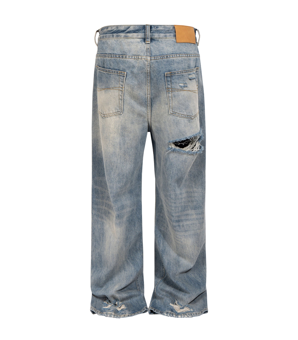 Light Wash Destroyed Denim