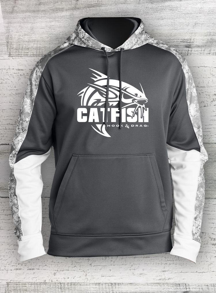 HD Fish - Retro moderno - Sudadera con capucha y bloques de color de forro polar Sport-Wick® Mineral Freeze - Bagre, lucioperca, tipo de pez y lubina