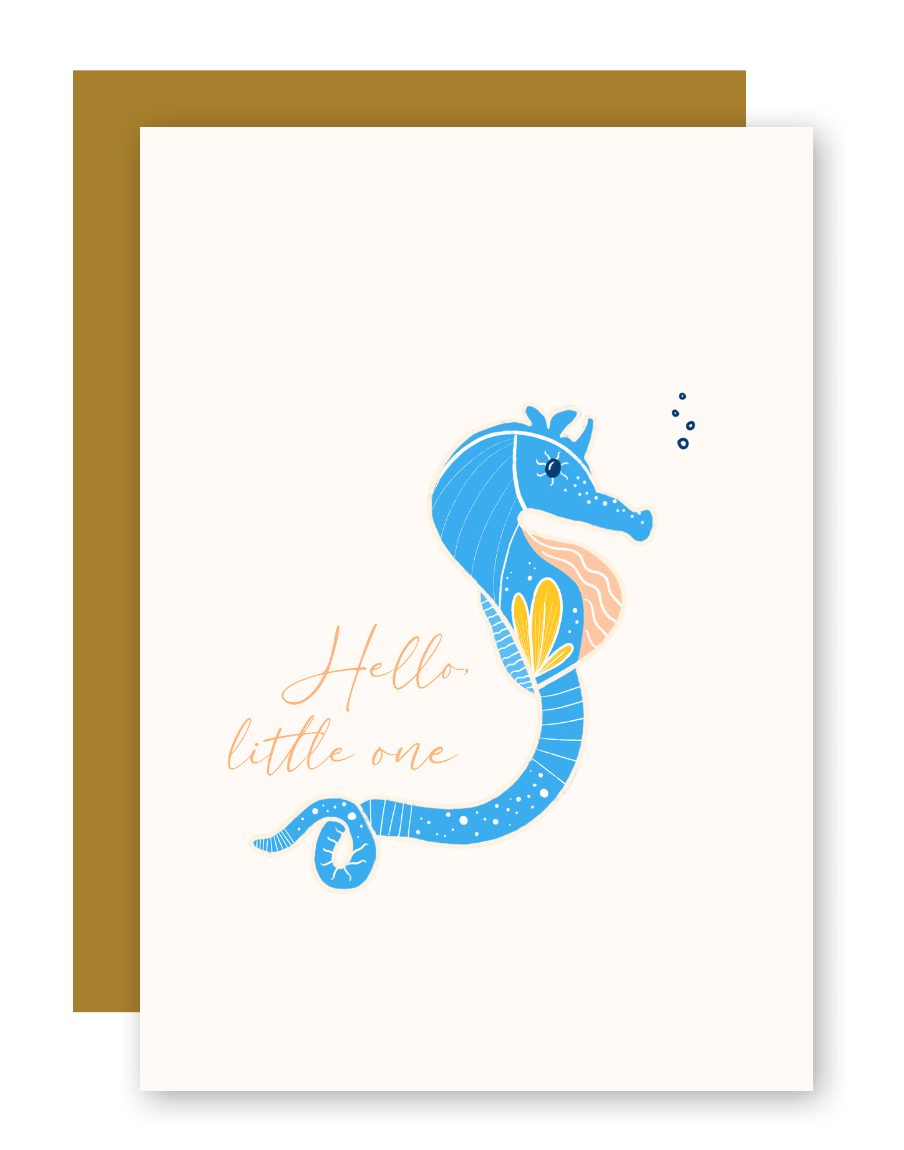 "Little One" Baby Card with Seahorse - Greeting Card + Matching Envelope (New Baby)