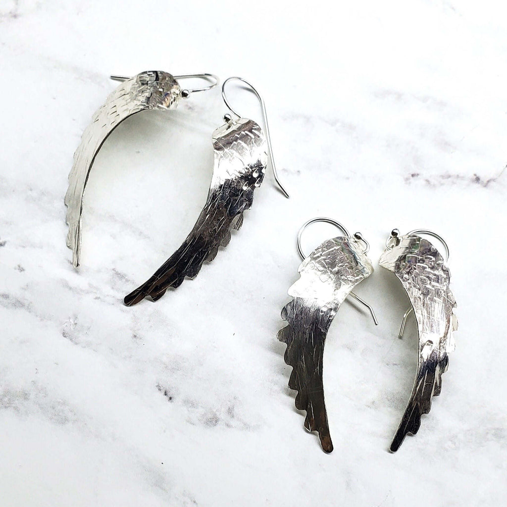 Earring | Silver Hammered Sculpted Angel Wing Earrings